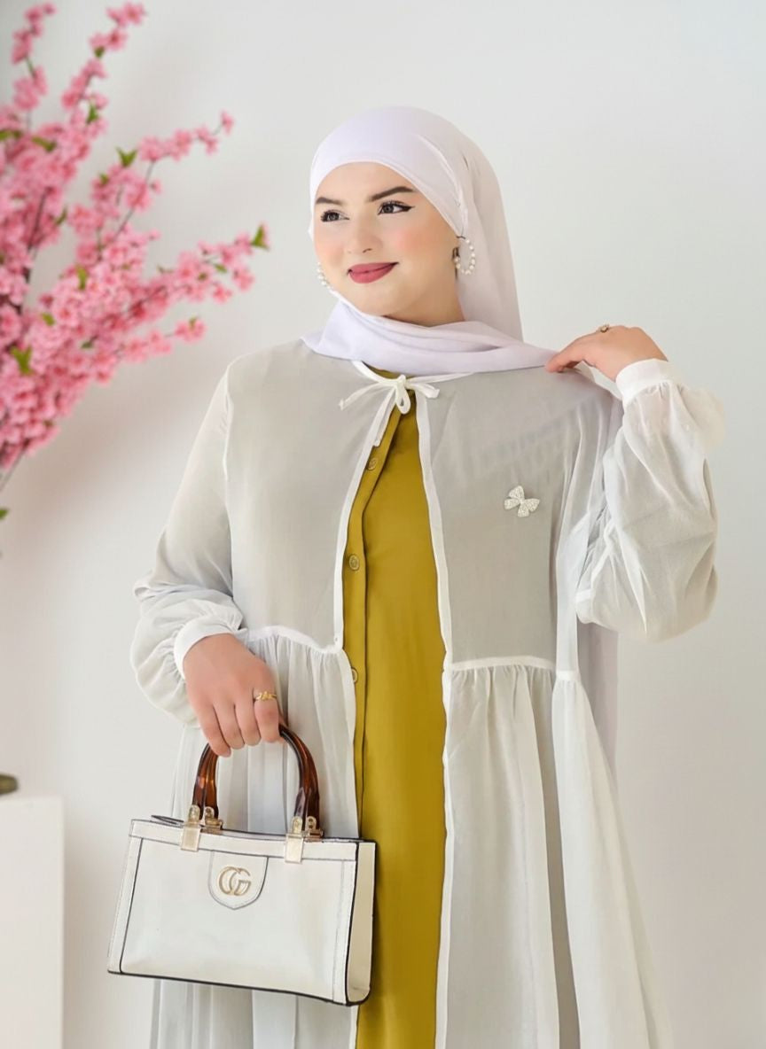 عباية يمامة أصفر خردلي/أبيض