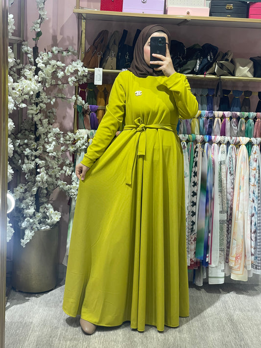 Robe Scuba Vert Jaunâtre