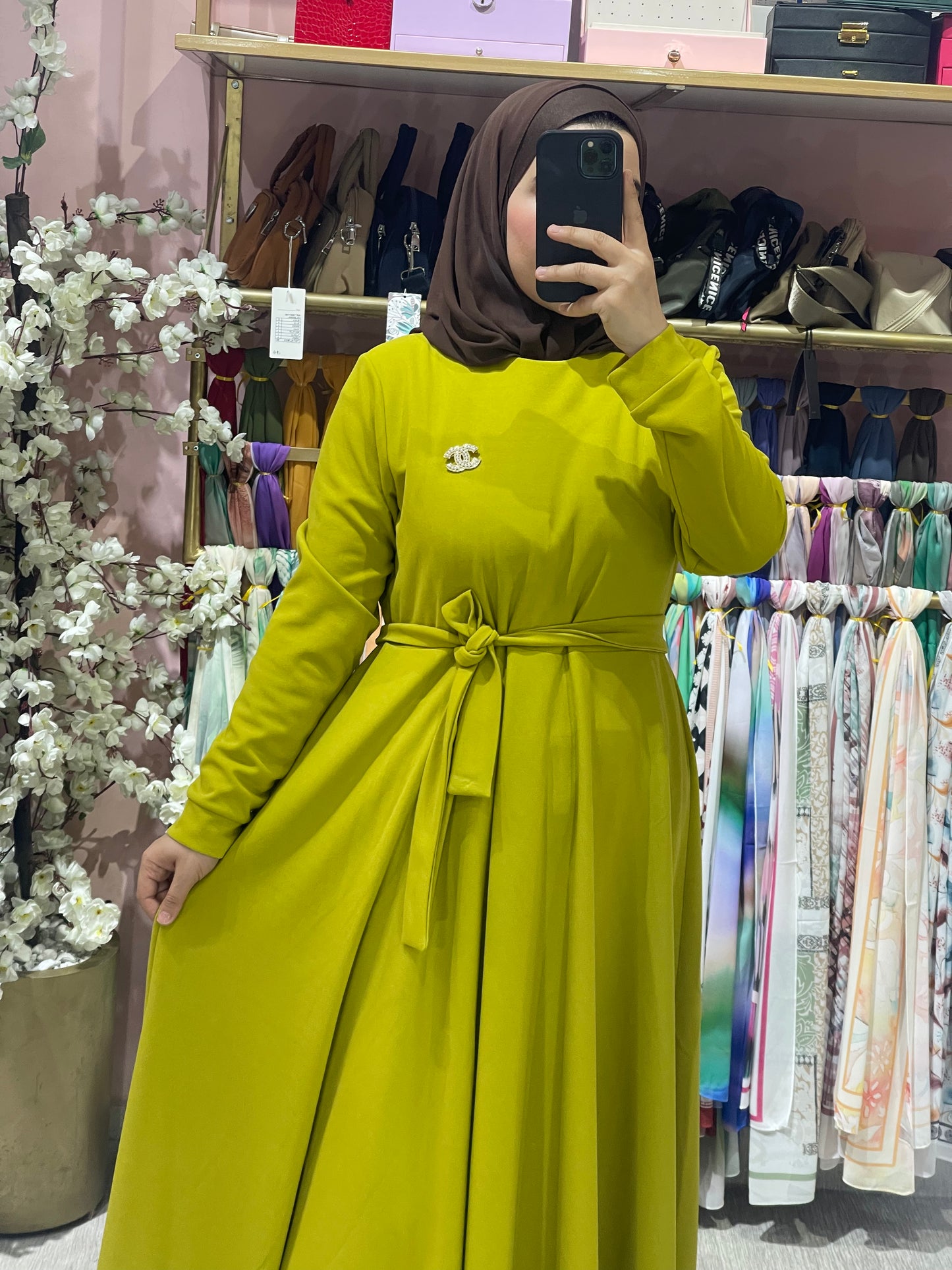 Robe Scuba Vert Jaunâtre