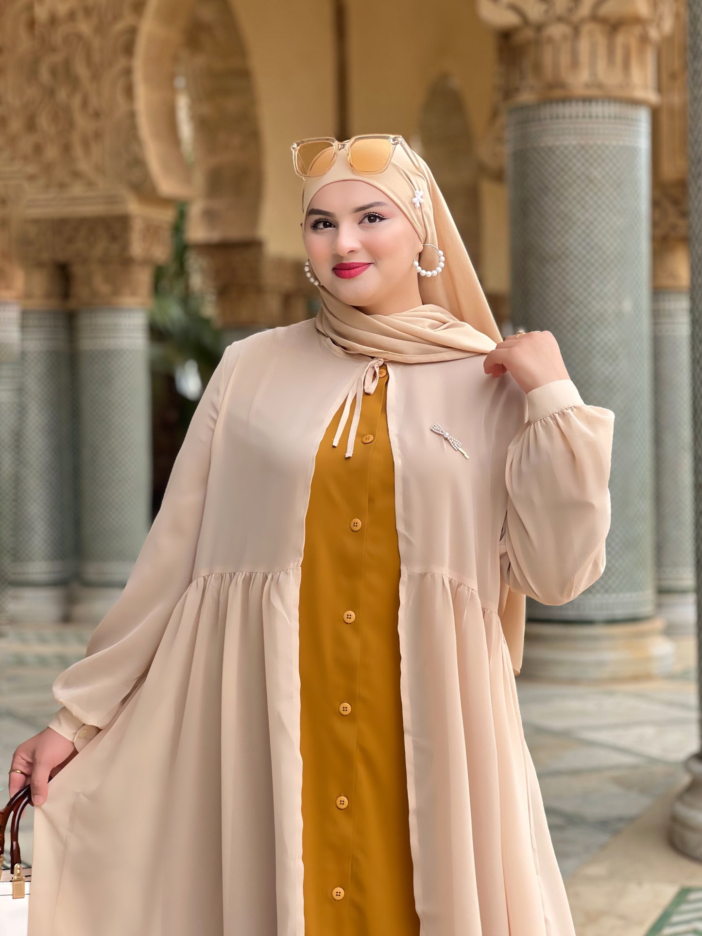 ABAYA YAMAMA Moutarde/Beige