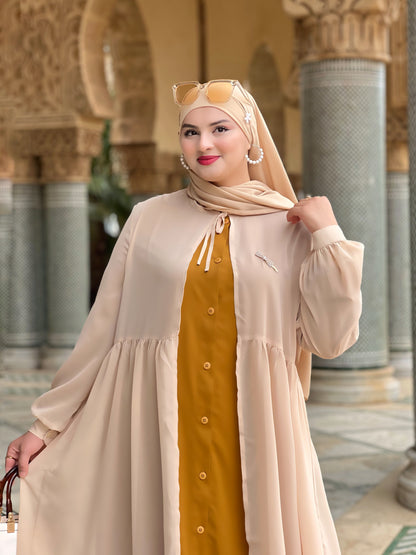 ABAYA YAMAMA Moutarde/Beige