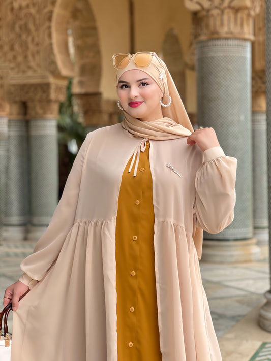 ABAYA YAMAMA Moutarde/Beige