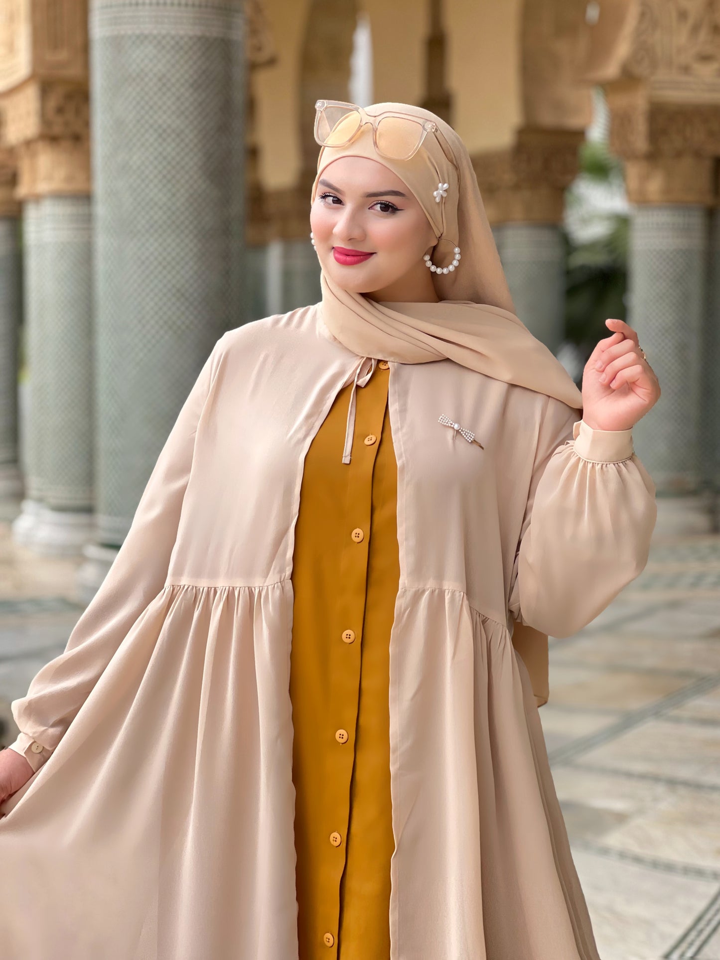 ABAYA YAMAMA Moutarde/Beige
